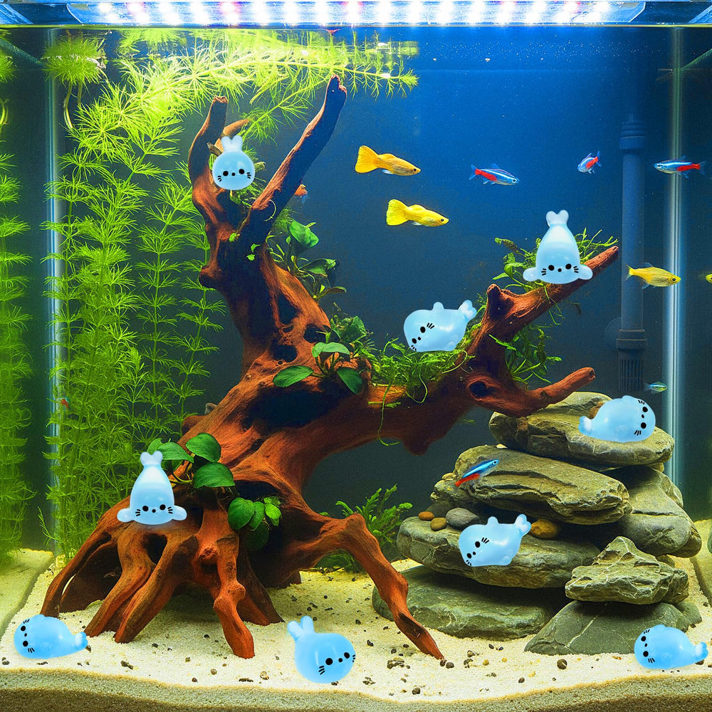 Figura de foca azul de XLIUAX para acuario decorativo con brillo suave