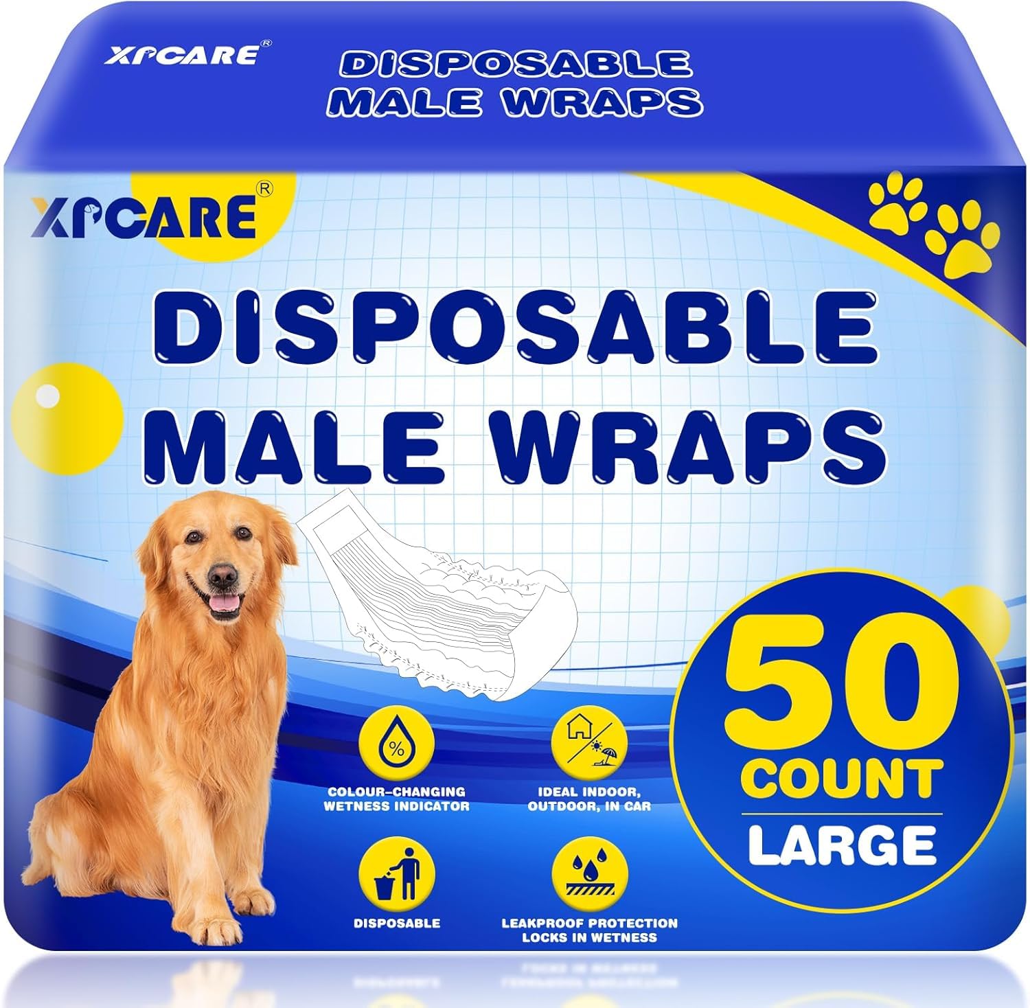 XPCARE pañales desechables para perro macho, ajuste seguro y protección antifugas