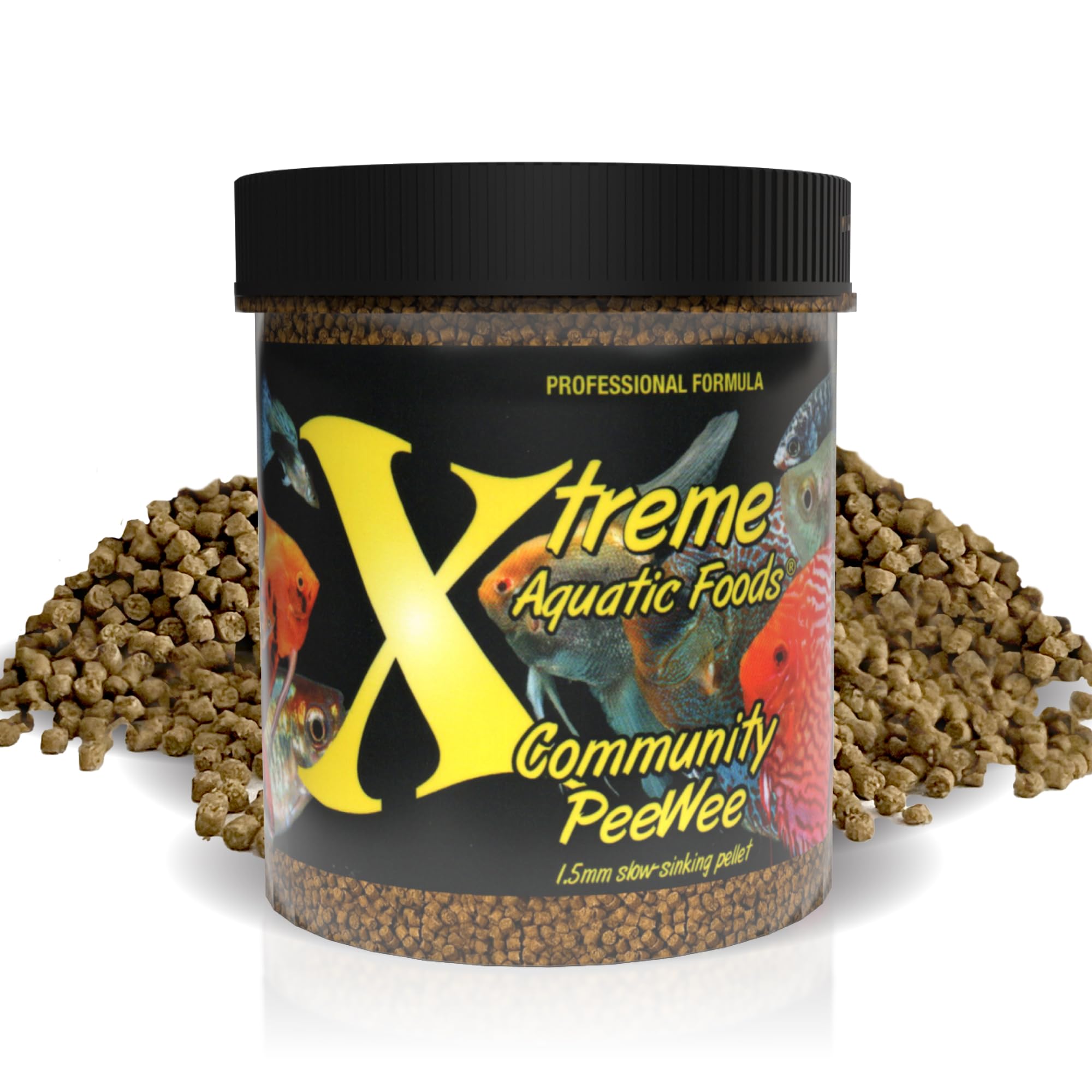 Xtreme Aquatic Foods PeeWee 1.5mm, empaque en EE. UU., ideal para peceras comunitarias.