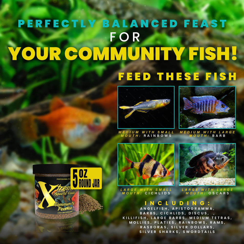 Xtreme Aquatic Foods PeeWee 1.5mm, con vitaminas incluidas para nutrición diaria.