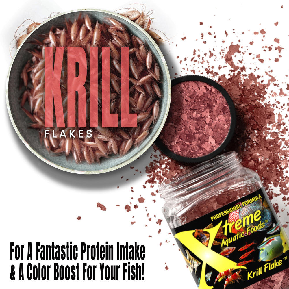 Xtreme Krill Flakes: coloración vibrante en escamas brillantes.