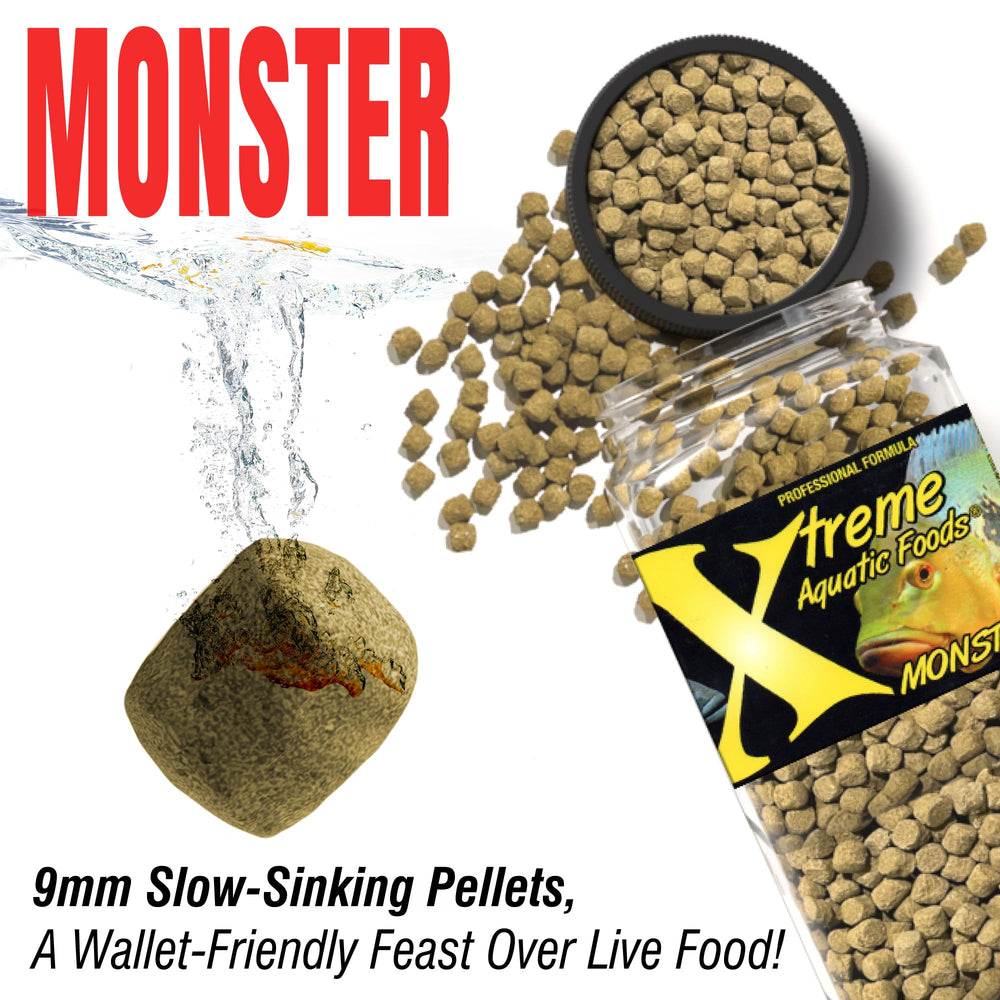 Xtreme Monster Pellets premiada, fórmula de origen estadounidense, garantiza nutrición confiable para grandes especies.