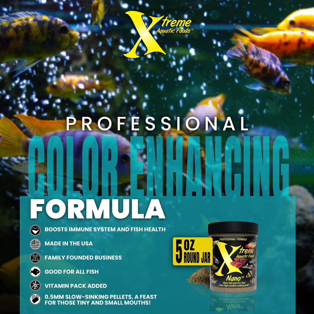 Xtreme Nano Pellets proteína alta para músculos y vitalidad de peces pequeños.