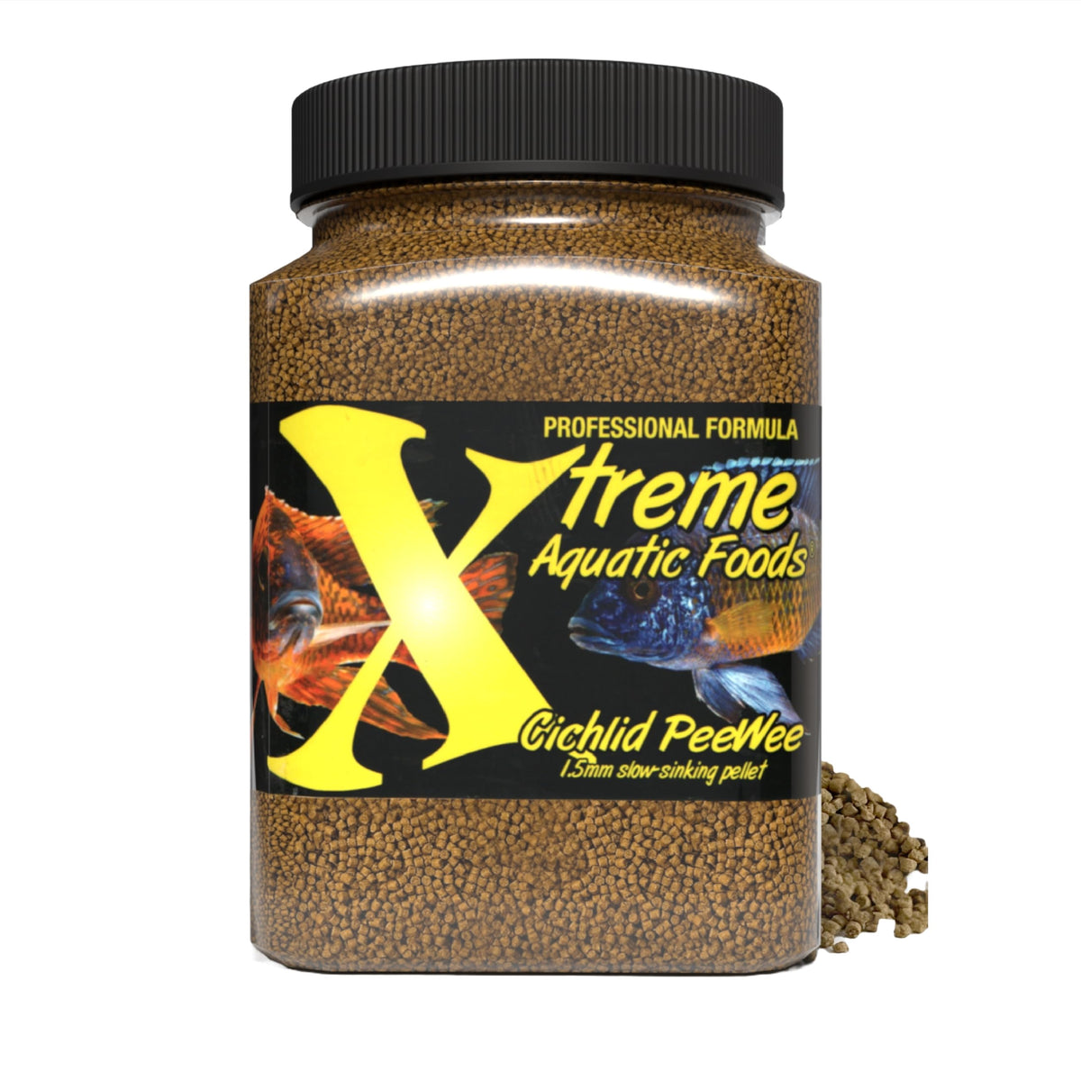 Pellets Xtreme PeeWee para cíclidos con tamaño 1,5 mm, preparado para alimentación en acuario.