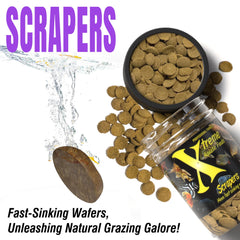 Xtreme Scrapers Wafers: vegetales verdes que aportan fibra y colorido a la comunidad de peces.