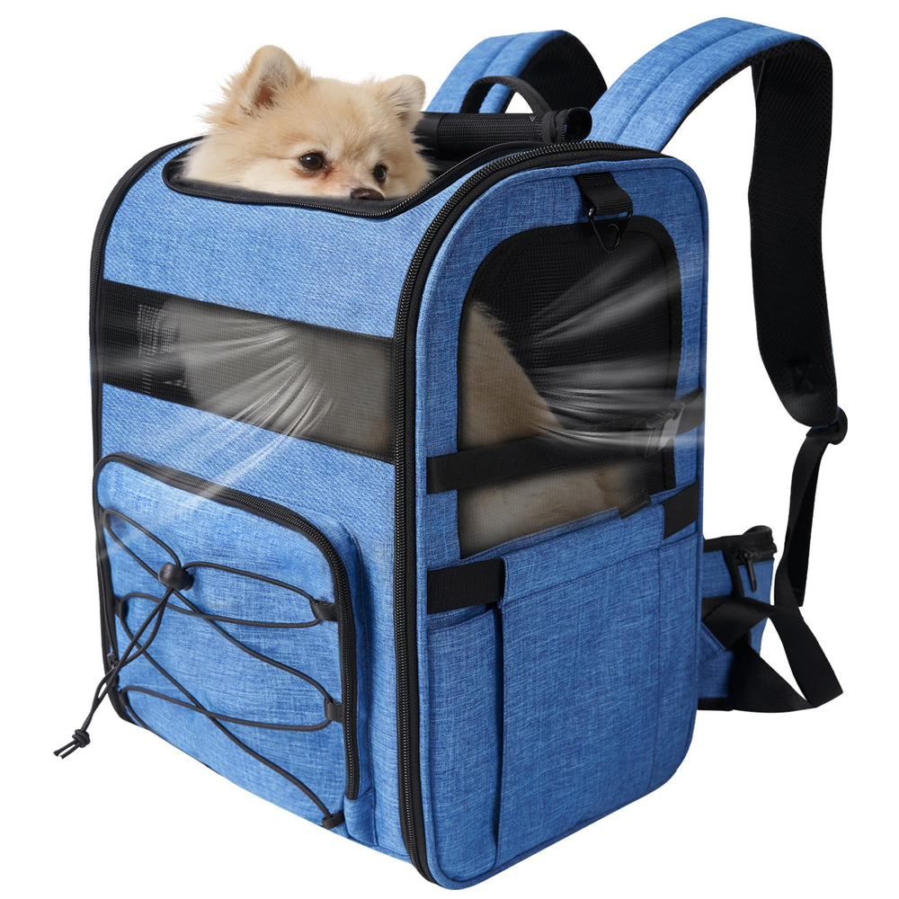 Mochila XUVIRA portaperros azul exterior, comodidad para paseos.
