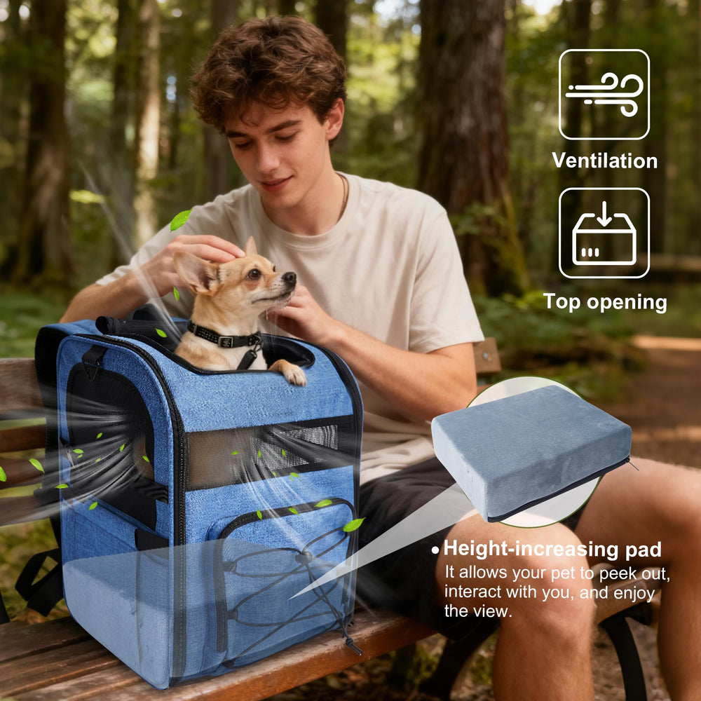 Mochila XUVIRA portaperros azul interior acolchado para confort del animal.