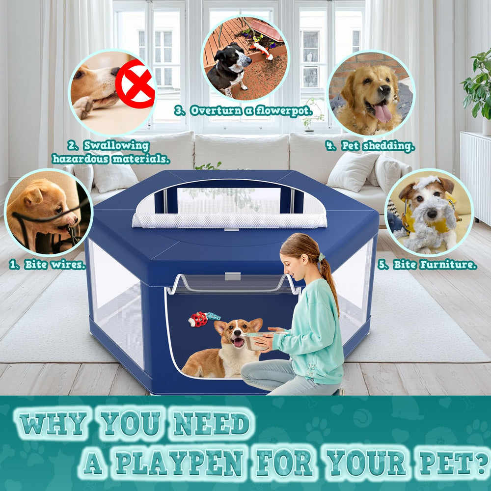XVISHX corral con malla resistente para perros pequeños, uso interior y exterior.