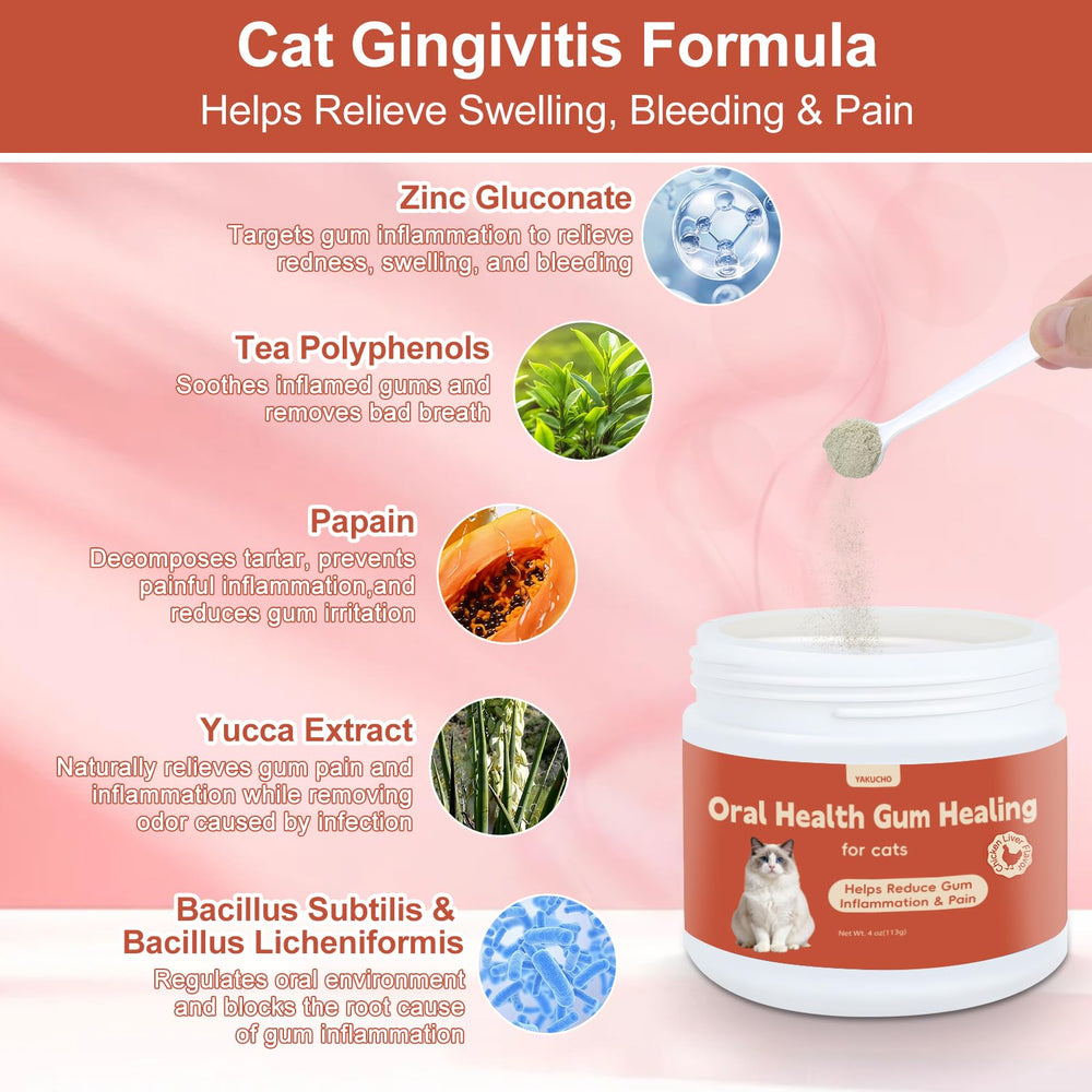 Yakucho gingivitis felina: primer plano del envase para reducir inflamación gingival