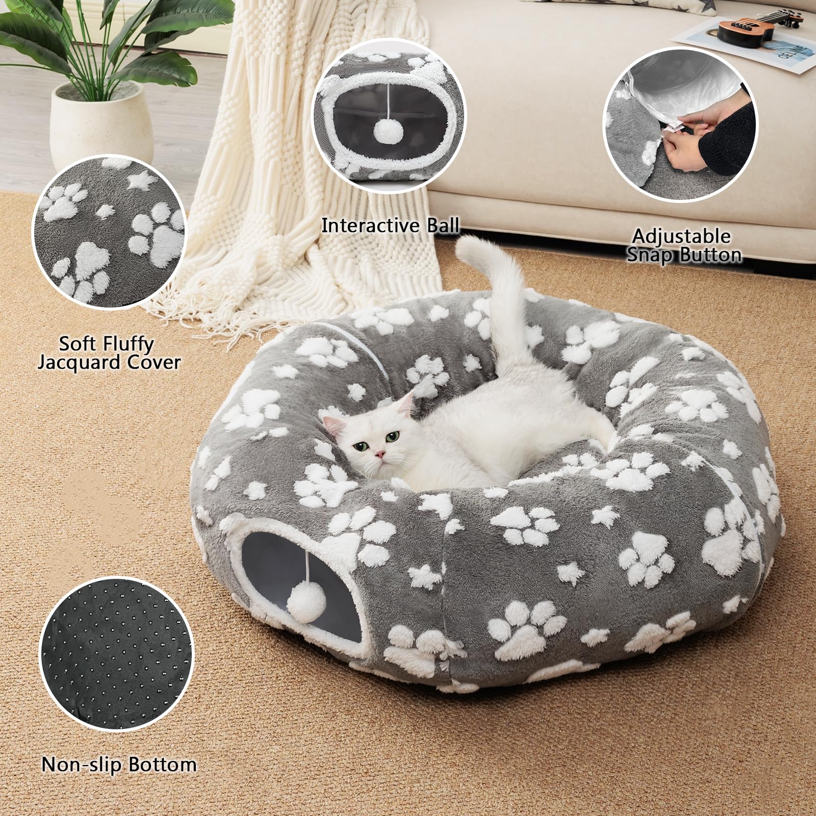 Cama en forma de rosquilla Yaning, gris, refugio cómodo para siestas.