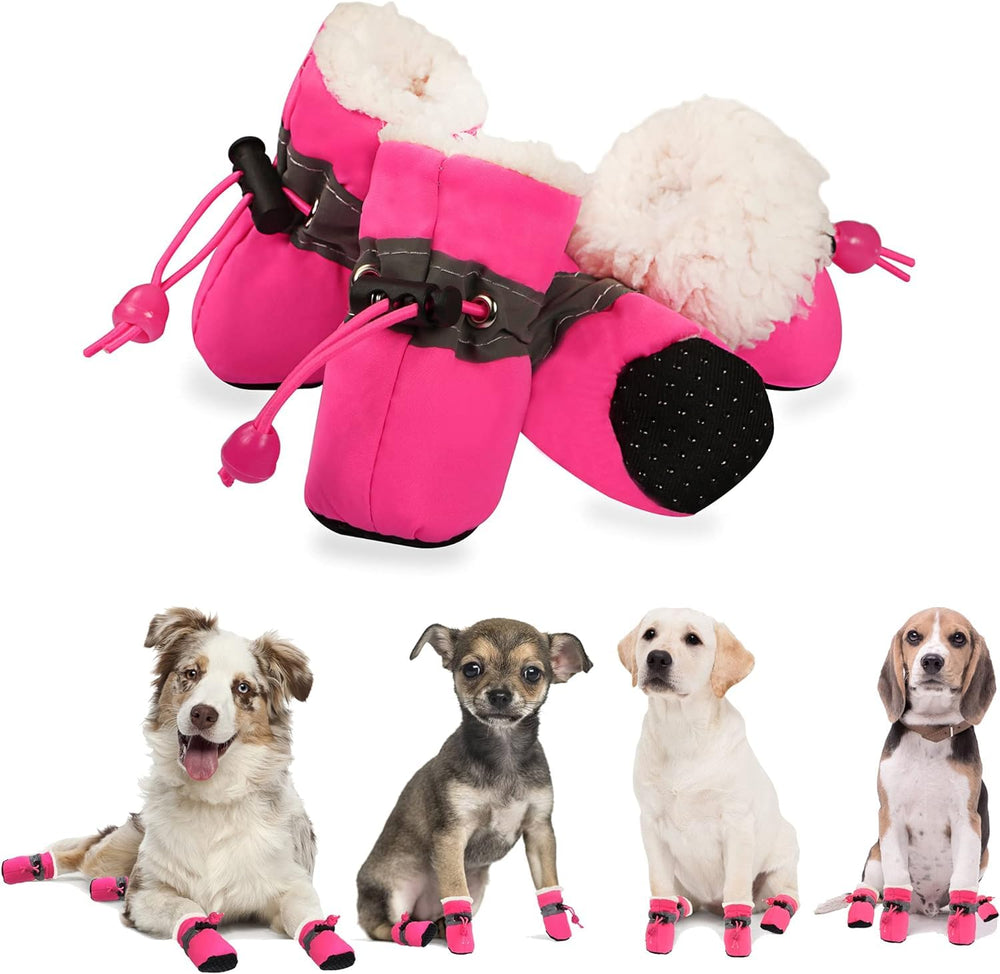 YAODHAOD zapato para perro, forro cálido rosa, ideales para paseos en frío.