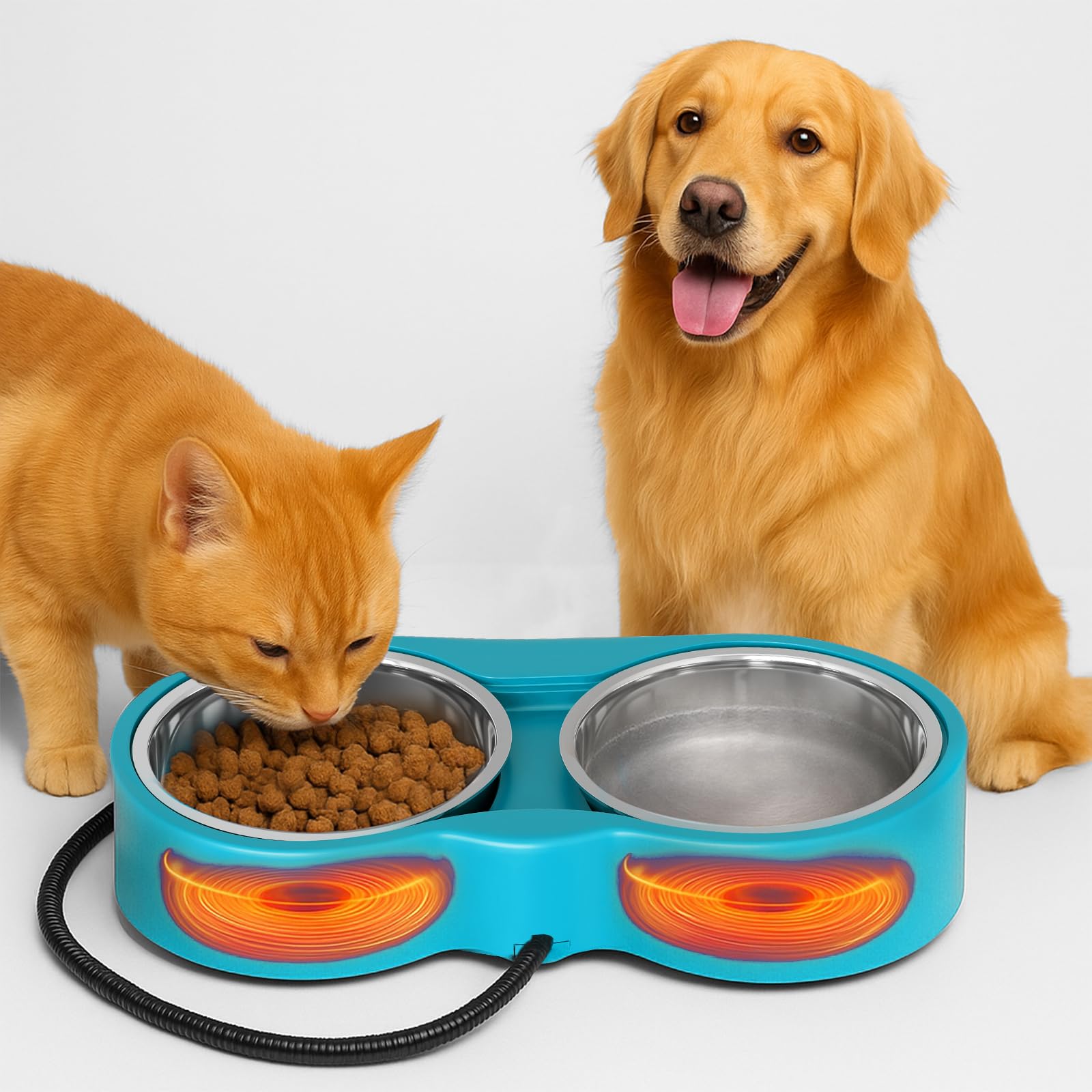 Bebedero caliente YEOLEH para gatos y perros, mantiene agua y comida templadas.