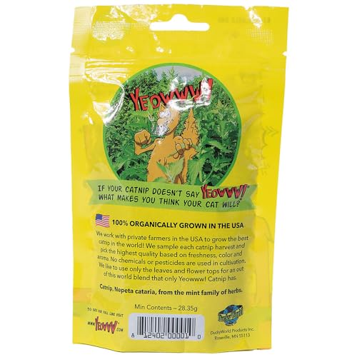 Yeowww! Detalle de hoja y flor de catnip, perfecto para estimular el juego.