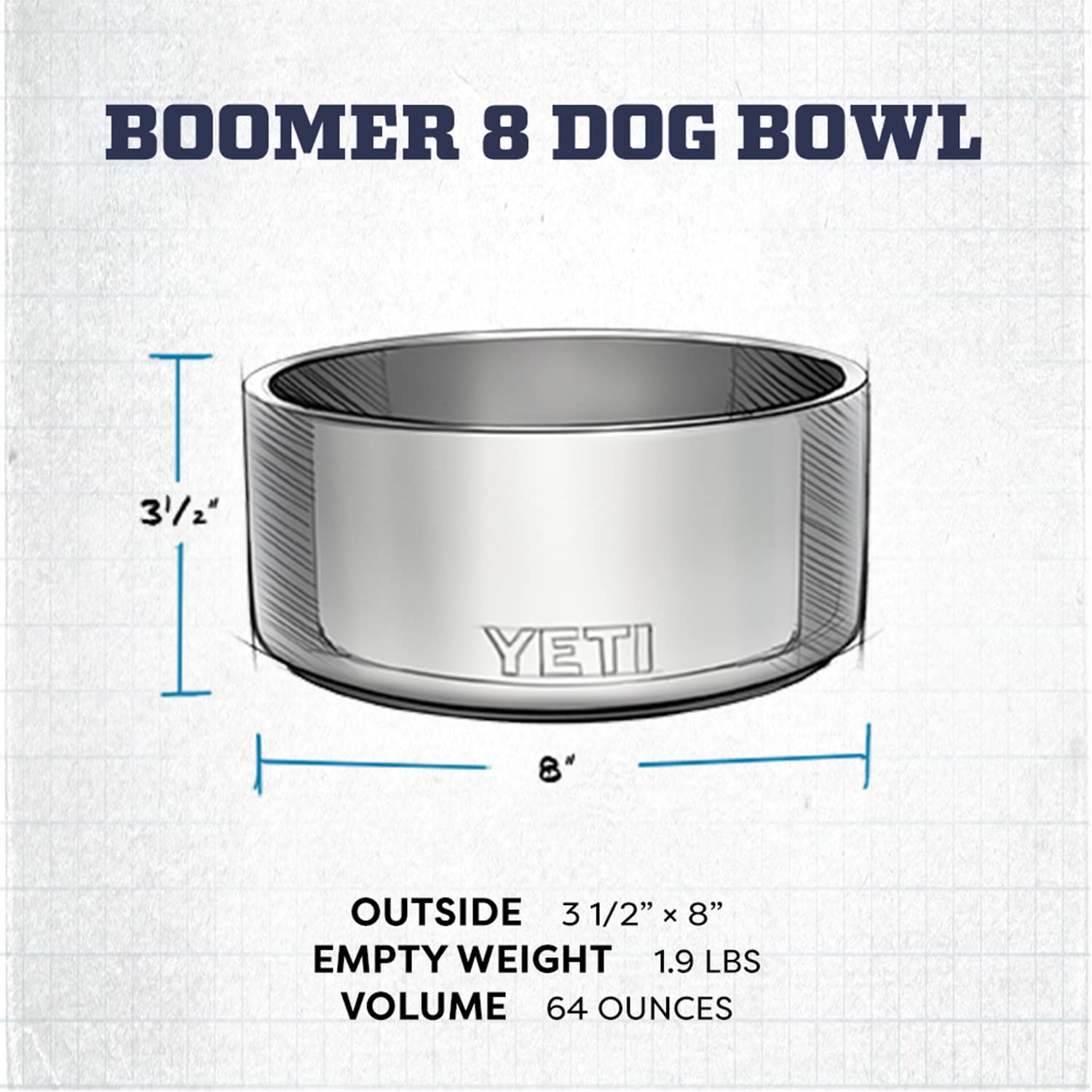 Tazón YETI Boomer con acero inoxidable 18-8, resistente a golpes y manchas.