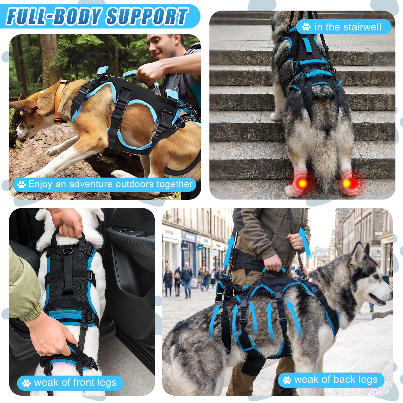 Arnés Yeyeplum para perro grande, 6 cintas ajustables distribuyen peso.