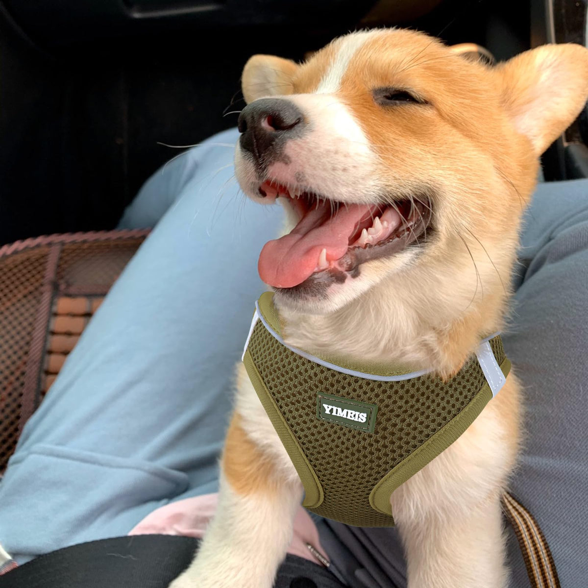 Arnés YIMEIS de malla transpirable para paseos cómodos en verde ejército.