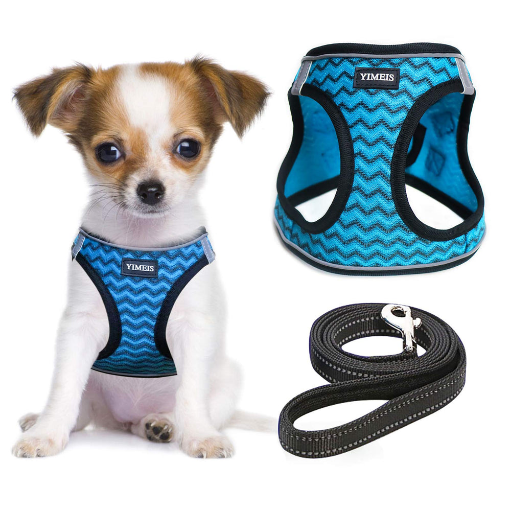 Arnés para perro YIMEIS azul, talla XS, diseño de entrada para facilidad de uso.