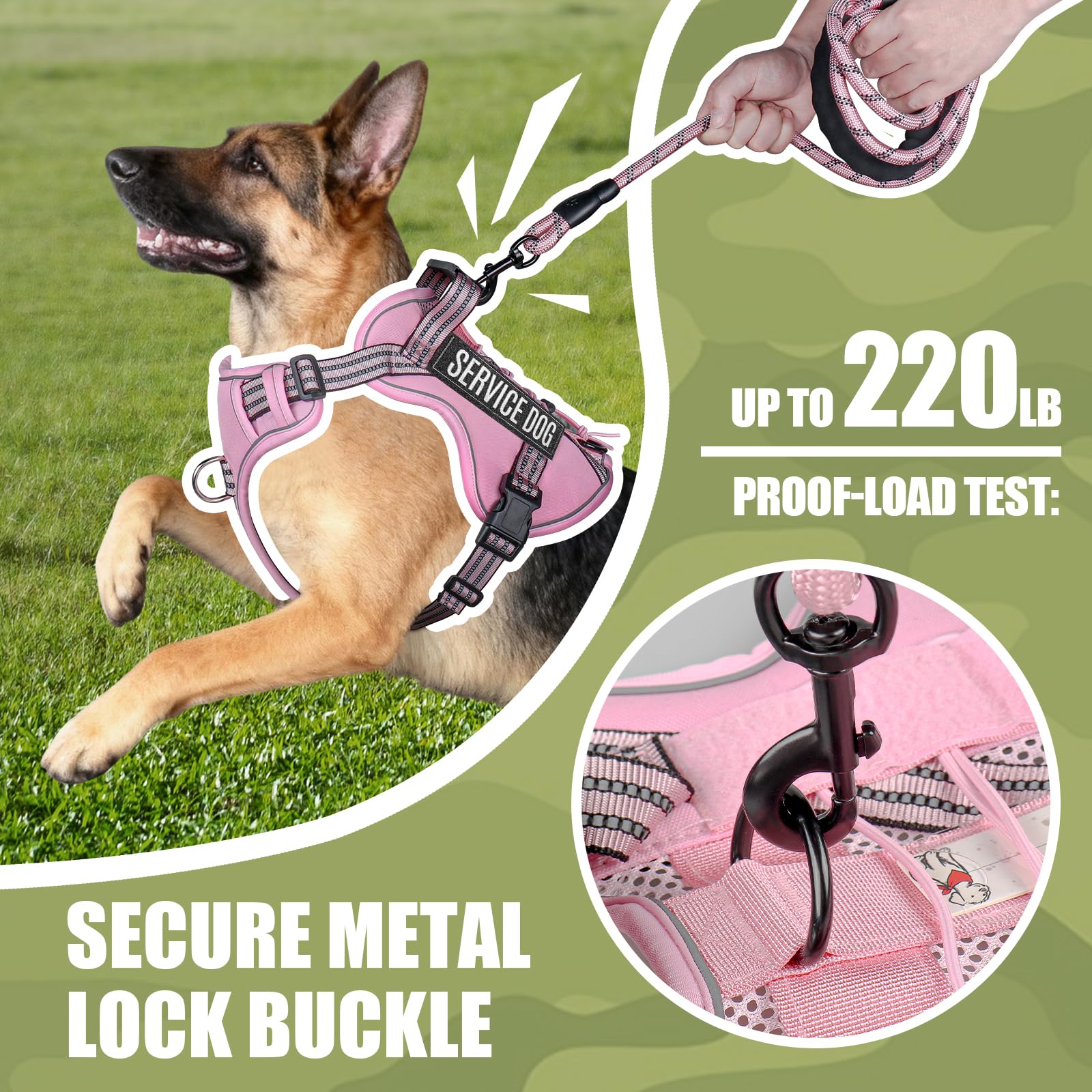 Correa táctica Yimeis para perro mediano, ideal para paseos seguros y control.