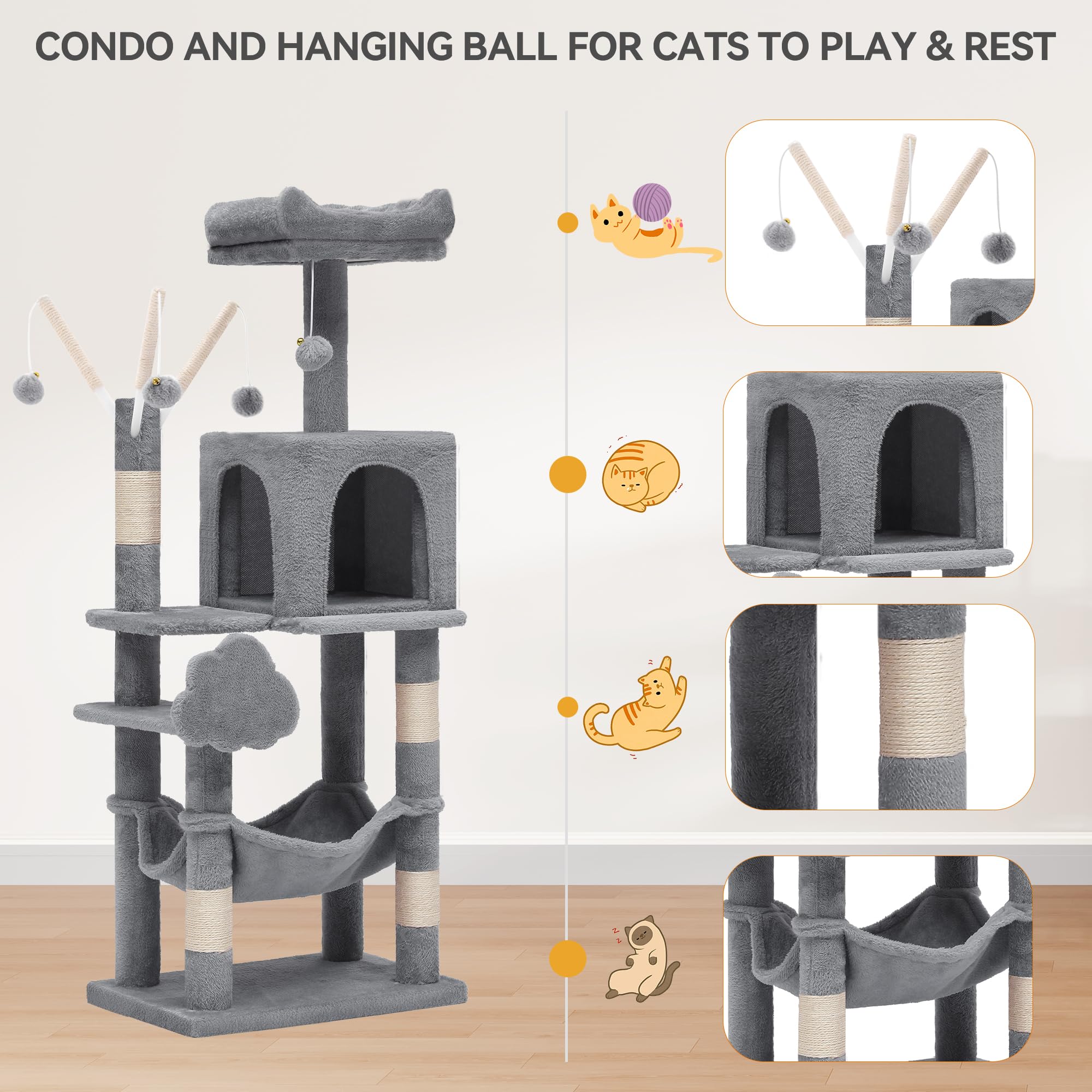 YITAHOME torre-gato-44in-hamaca-confort, hamaca suave para siestas relajantes.