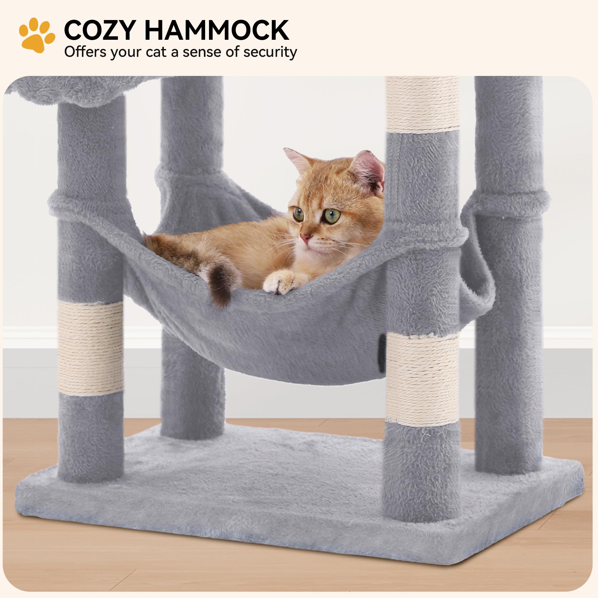YITAHOME torre-gato-44in-pompones-colgantes, entretenimiento interactivo para gatos activos.