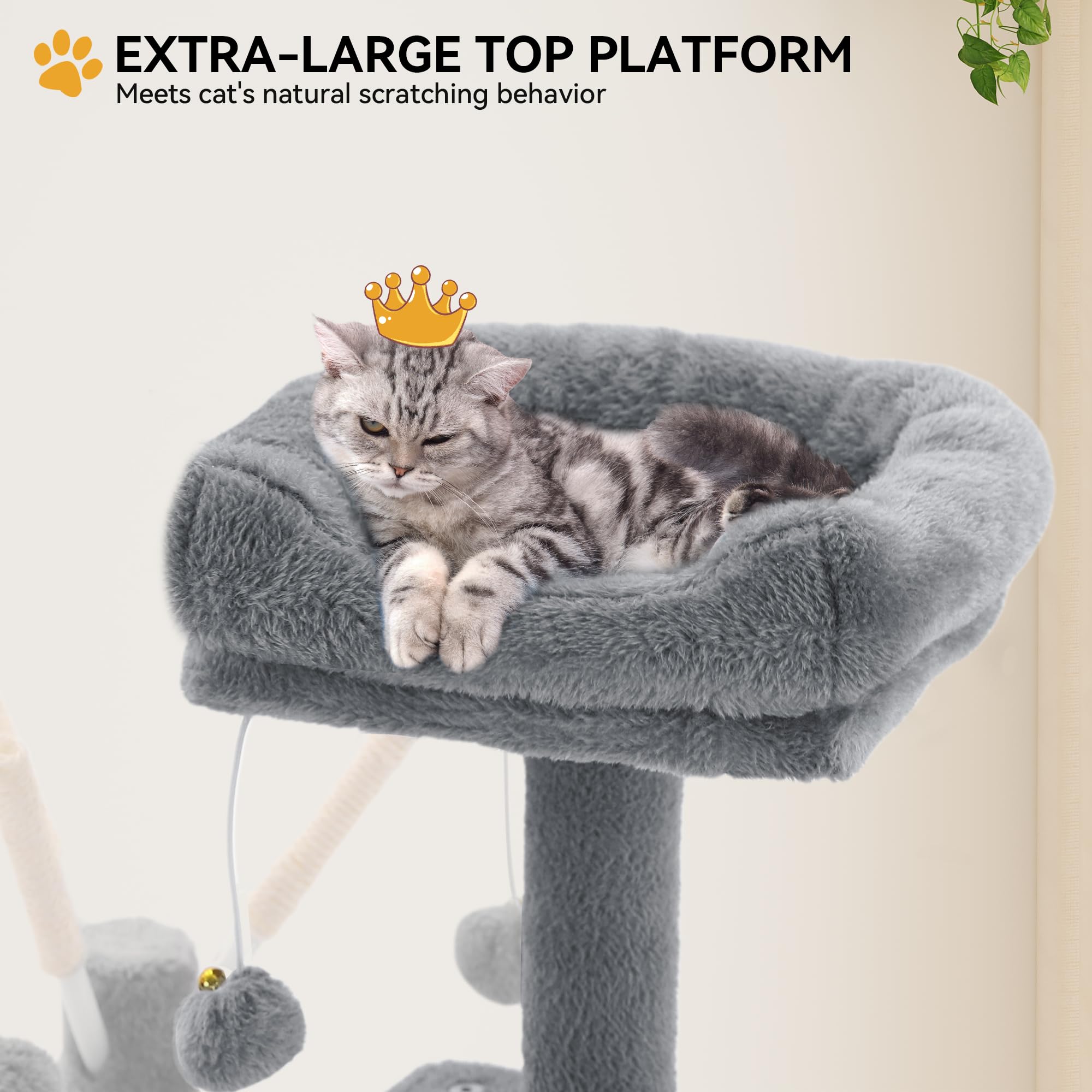 YITAHOME torre-gato-44in-rascador-terciopelo, superficie suave para rascar sin dañar muebles.