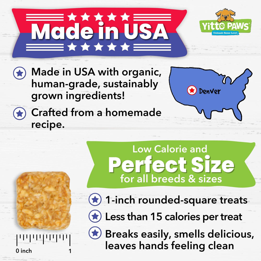 Ingredientes orgánicos con duraznos para las galletas Yitto Paws.