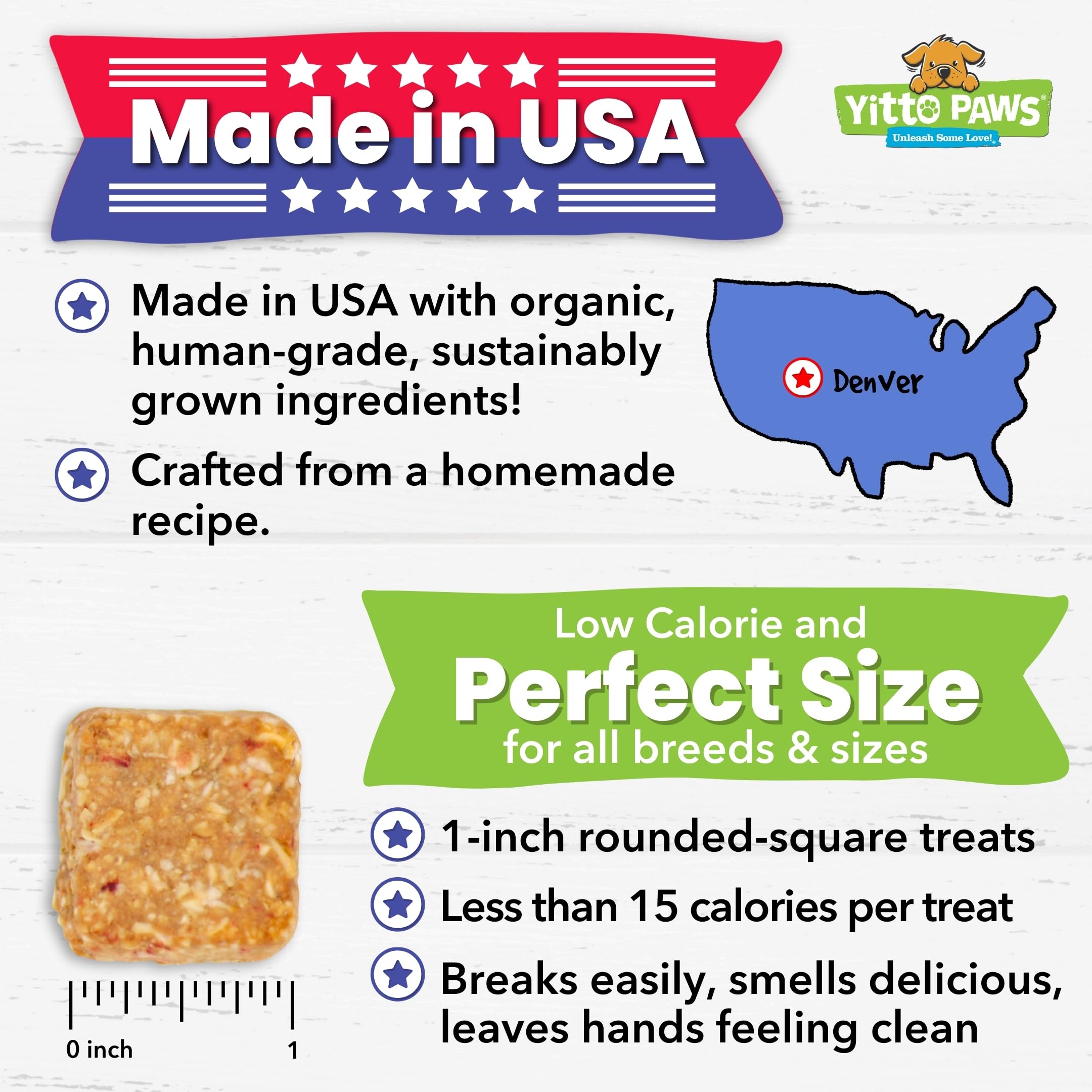 Ingredientes simples de Yitto Paws, centrados en calidad y sabor.