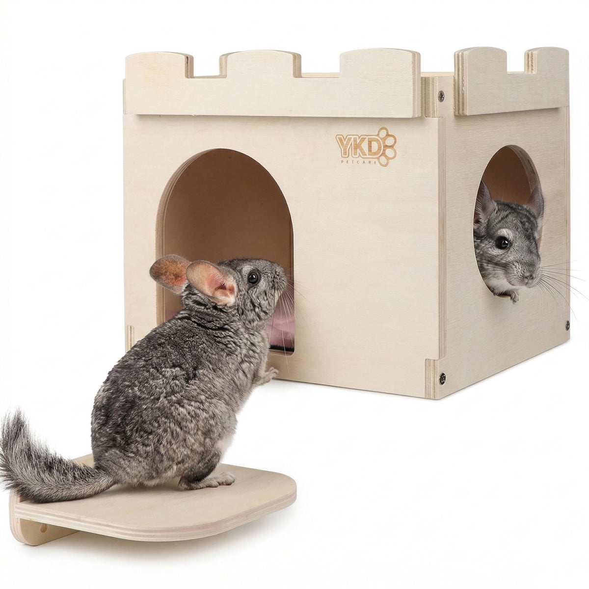 Casa castillo YKD para chinchilla con varias puertas, ideal para explorar y descansar