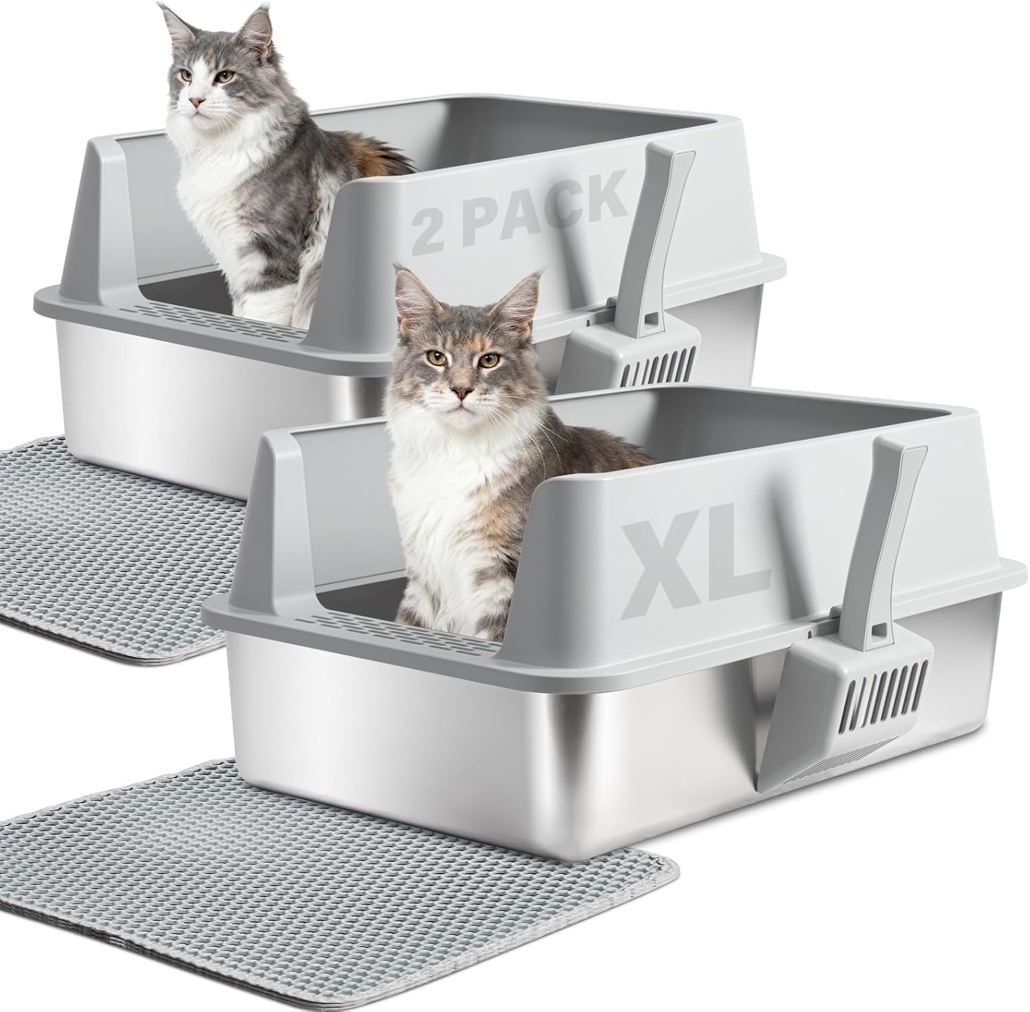 Caja de arena Yollber de acero inoxidable con tapa alta para gatos grandes.