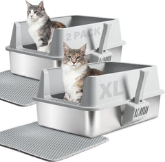 Caja de arena Yollber de acero inoxidable con tapa alta para gatos grandes.