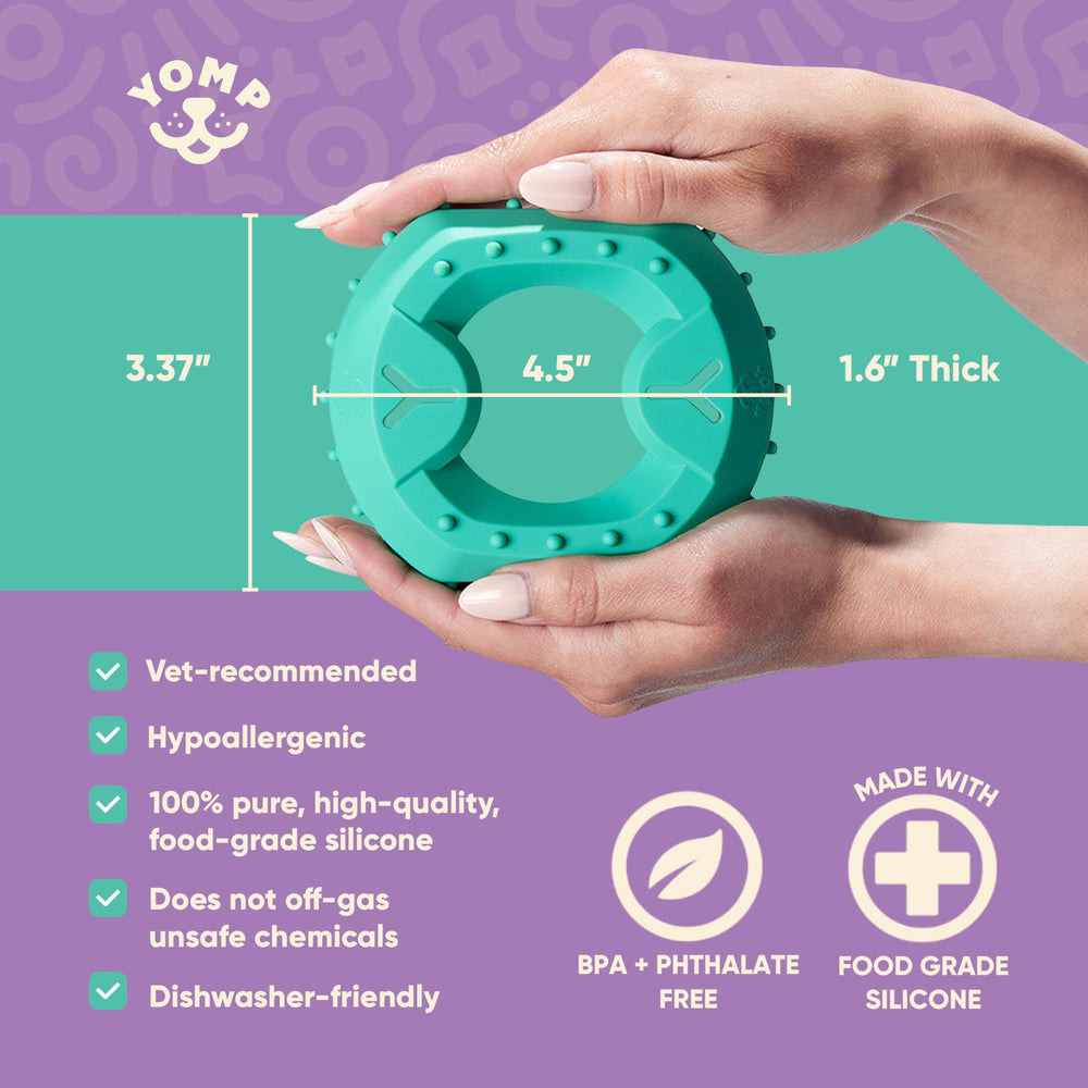Yomp ChillChew: silicona hipoalergénica, apta para lavavajillas y segura para mascotas.