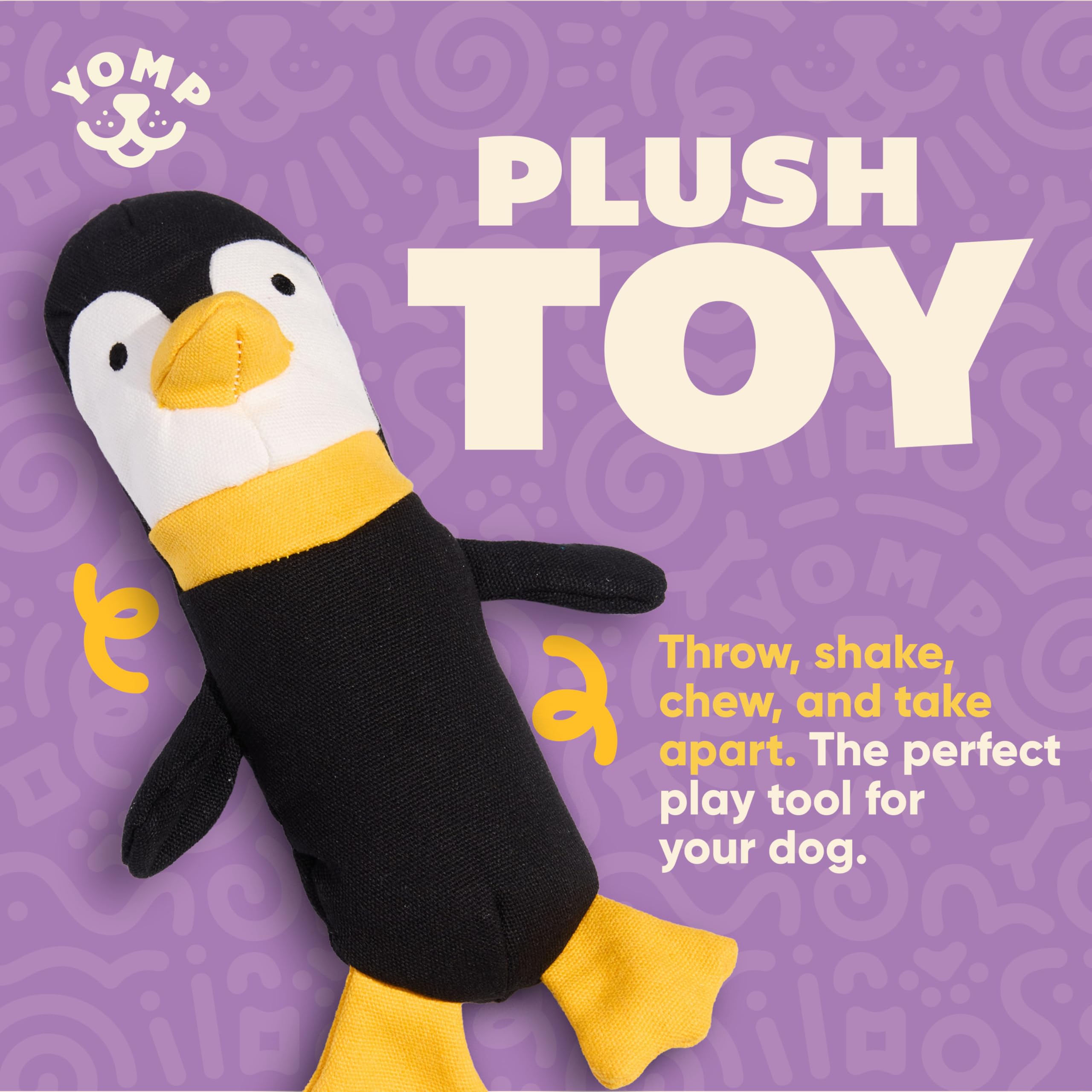 Juguete Yomp pingüino con textura de lona natural para mordidas seguras.