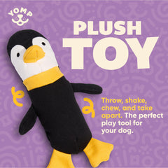 Juguete Yomp pingüino con textura de lona natural para mordidas seguras.
