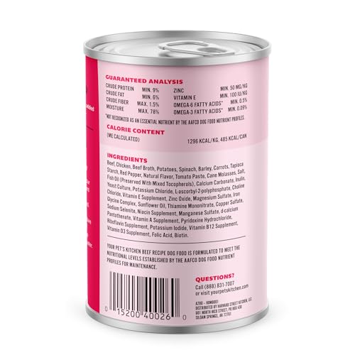 Your Pet's Kitchen beef wet dog food can close-up showing quality ingredients