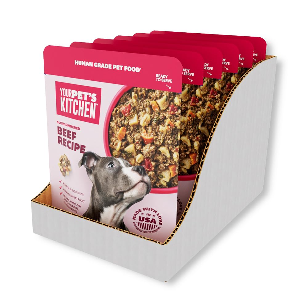 Your Pet's Kitchen bolsa de 9 onzas con carne real y verduras visibles.
