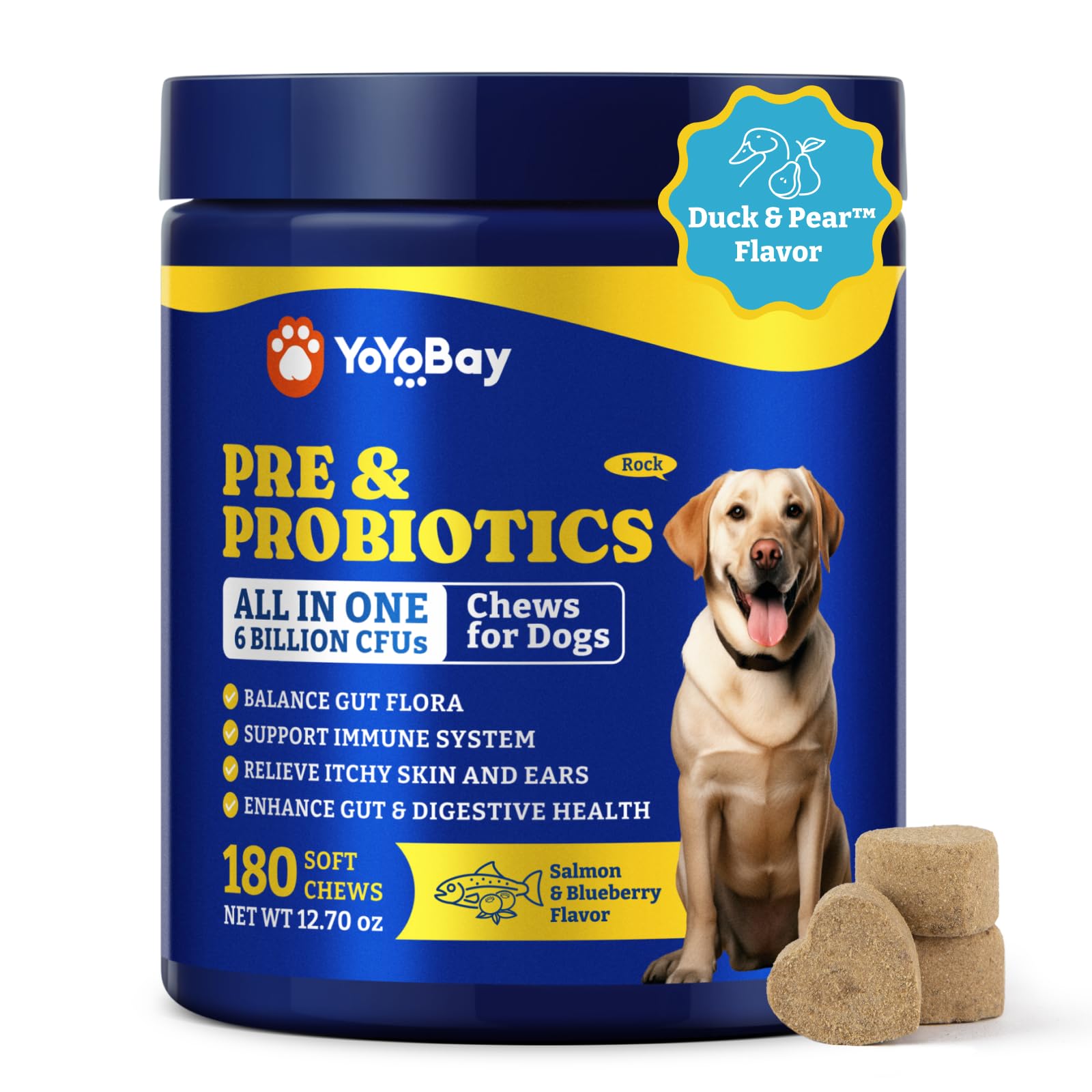 YoYoBay Probiotics para perros en bote, 180 bocadillos para digestión equilibrada
