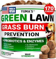 YUMA'S neutralizador de orina para perros, botella visible, mantiene el césped verde