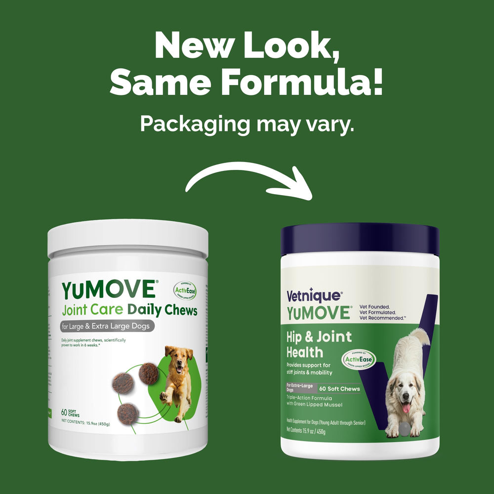YuMOVE: envase de suplemento para perros, dosis diaria fácil.
