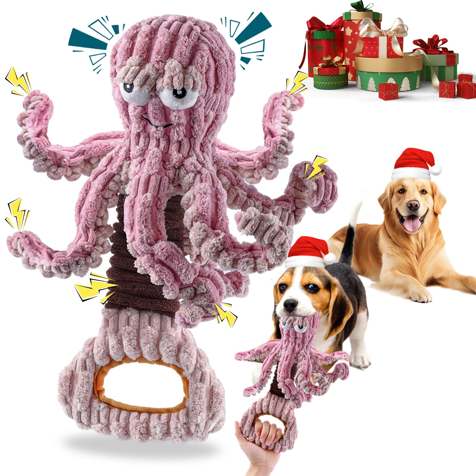 Juguete pulpo de YZHDUXIU con silbido en la cabeza para estimulación sensorial del perro.