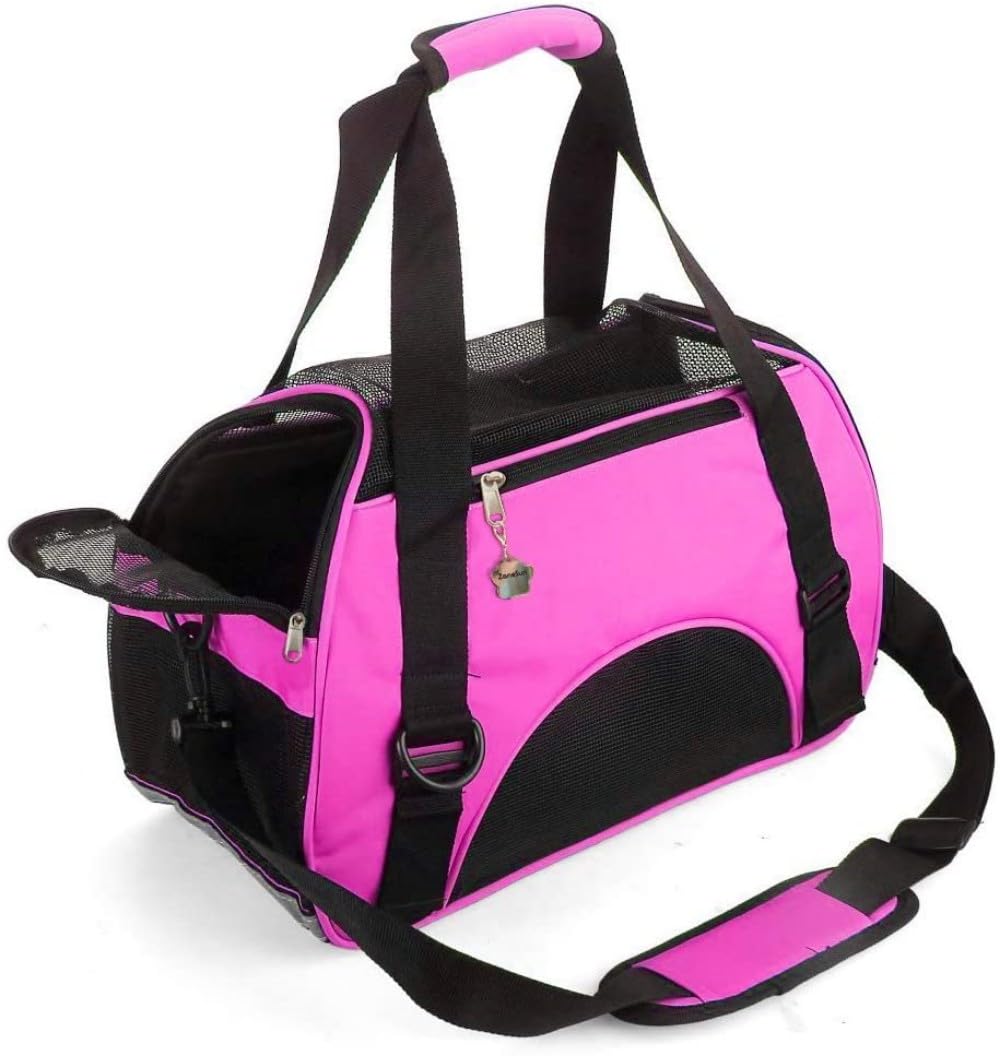 ZaneSun transportín para gato rosa, vista frontal, cómodo para viajes.