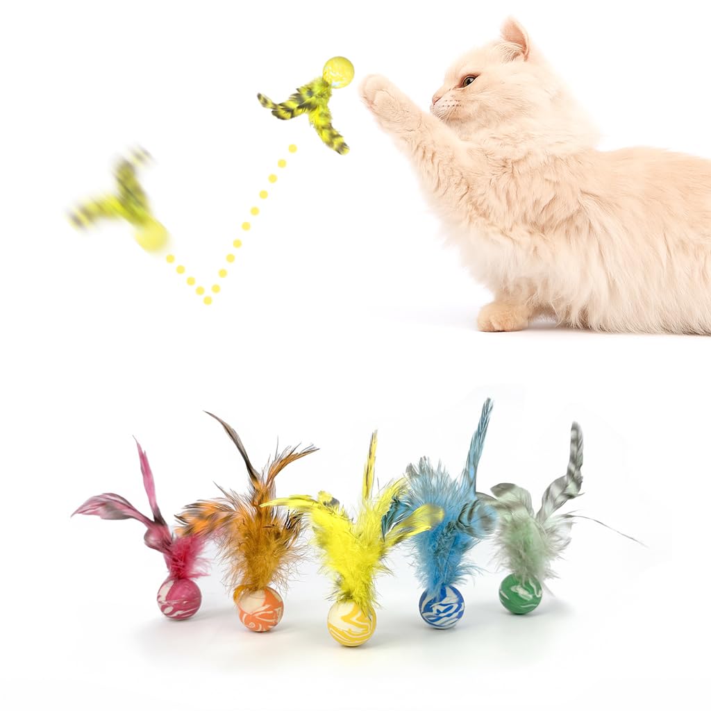 Pelotas ZAYLUMO con plumas para gatos de interior, estimulando la caza y la actividad