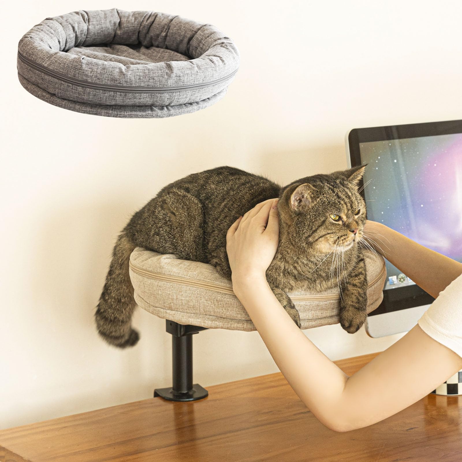 Cama de gato ZBUQ para escritorio, superficie 16x16 y cómodo acolchado.