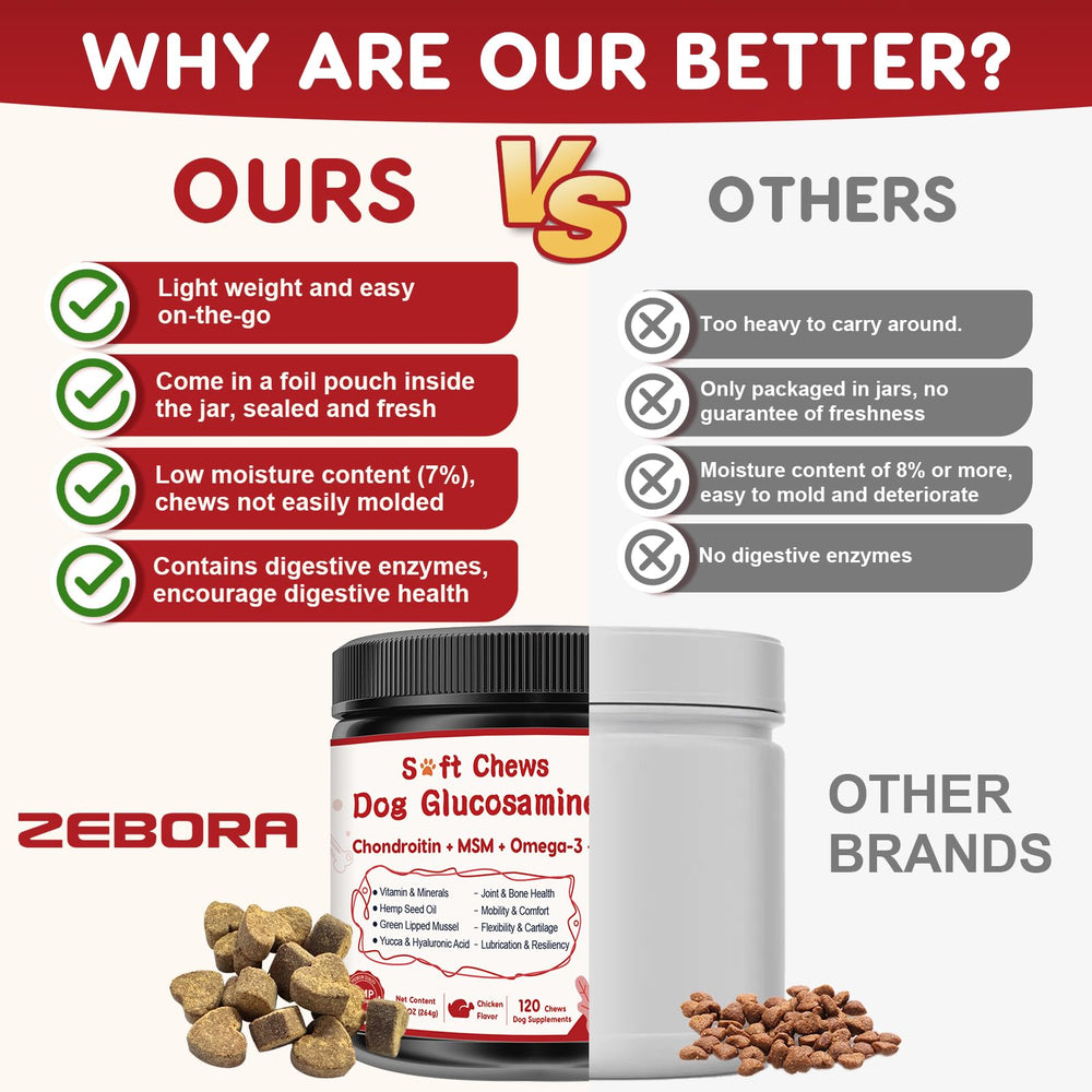 ZEBORA glucosamina para perros, bocados suaves con sabor natural