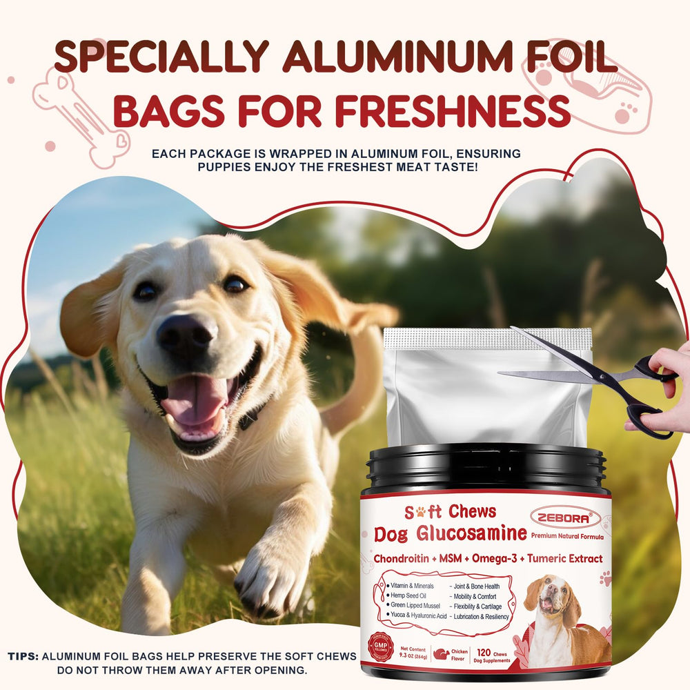 ZEBORA glucosamina para perros, envase sellado que mantiene frescura