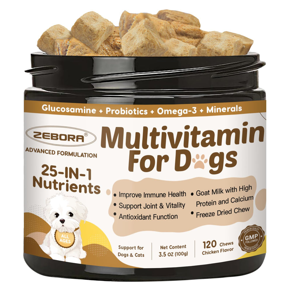 ZEBORA multivitamínico para perros masticable con sabor a pollo favorece la energía diaria.