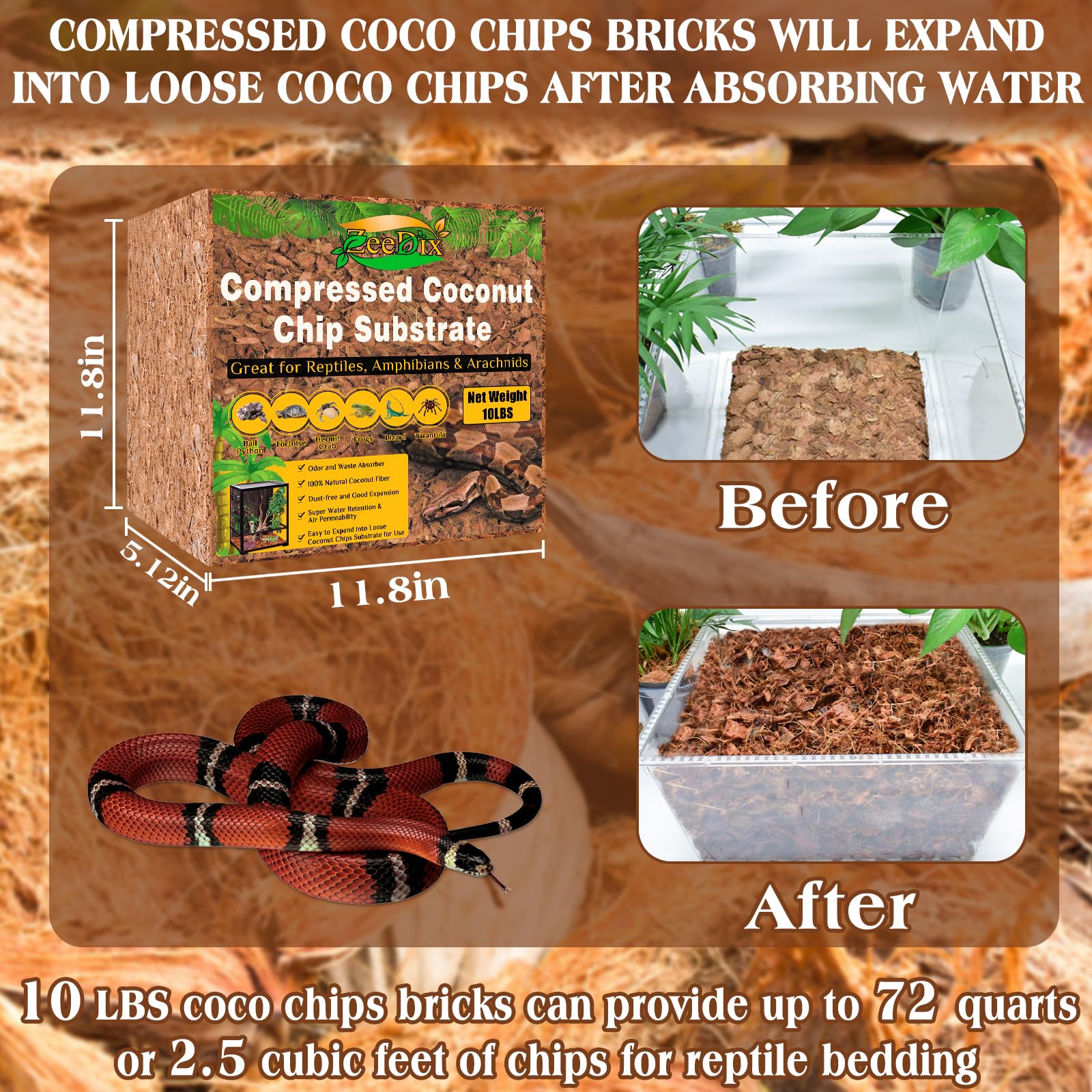 ZeeDix chips de coco expandibles para sustrato suelto