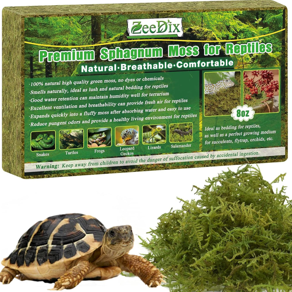 ZeeDix musgo sphagnum 8oz para reptiles, proporciona sustrato suave y natural