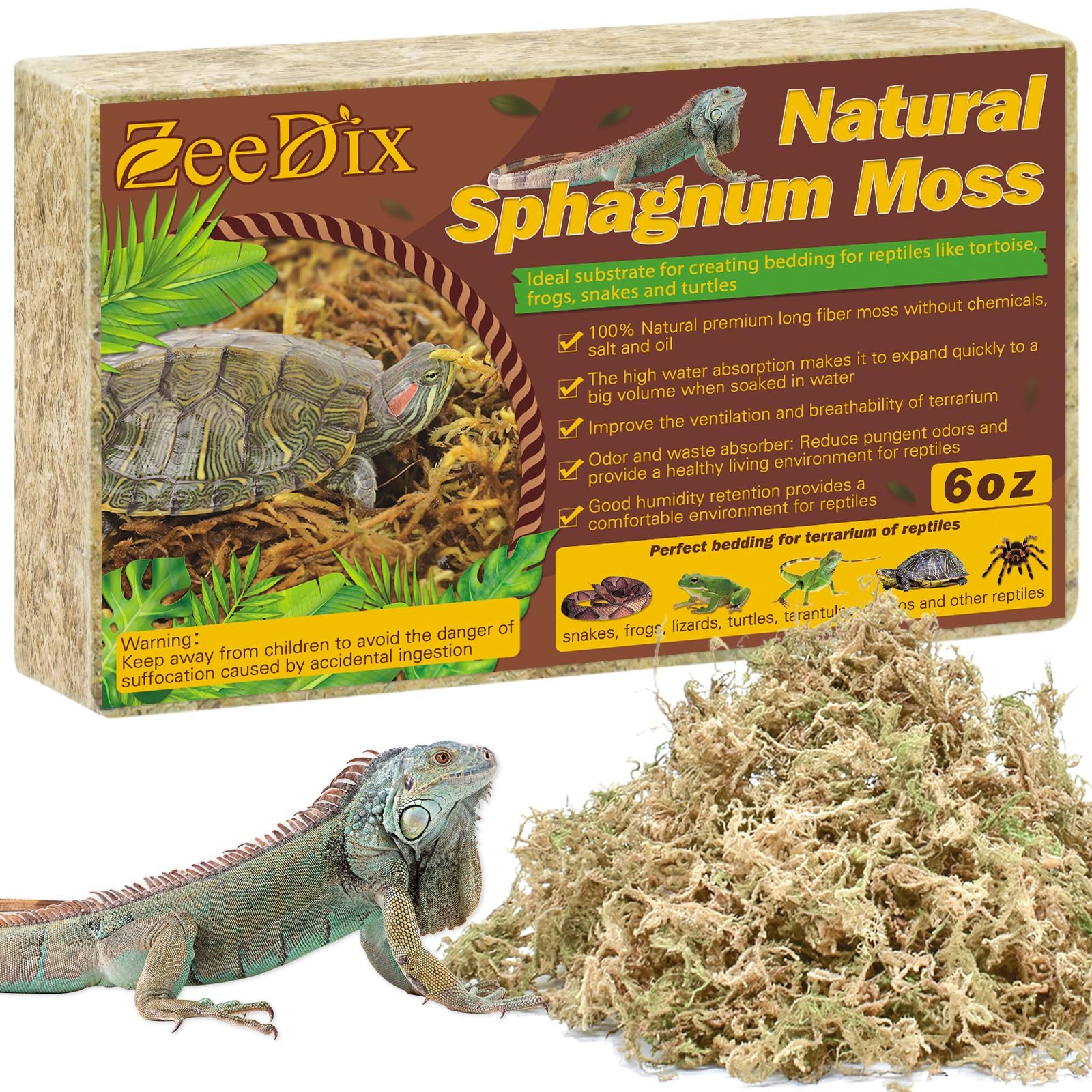 ZeeDix musgo sphagnum de fibras largas para terrario.