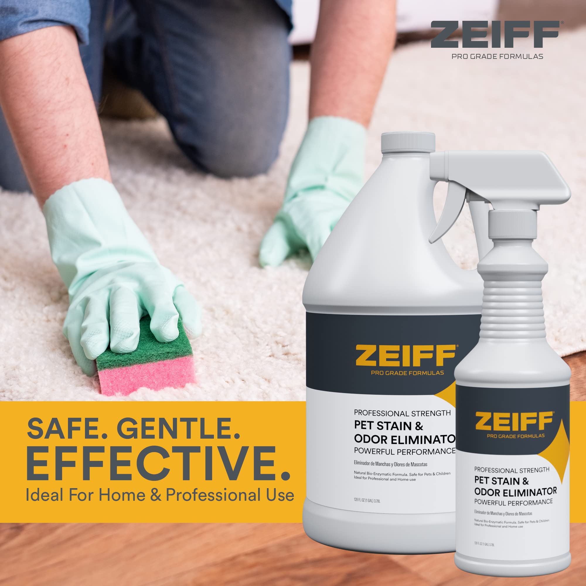 Zeiff eliminador de manchas para mascotas, basureros y cajas, neutraliza olores localizados