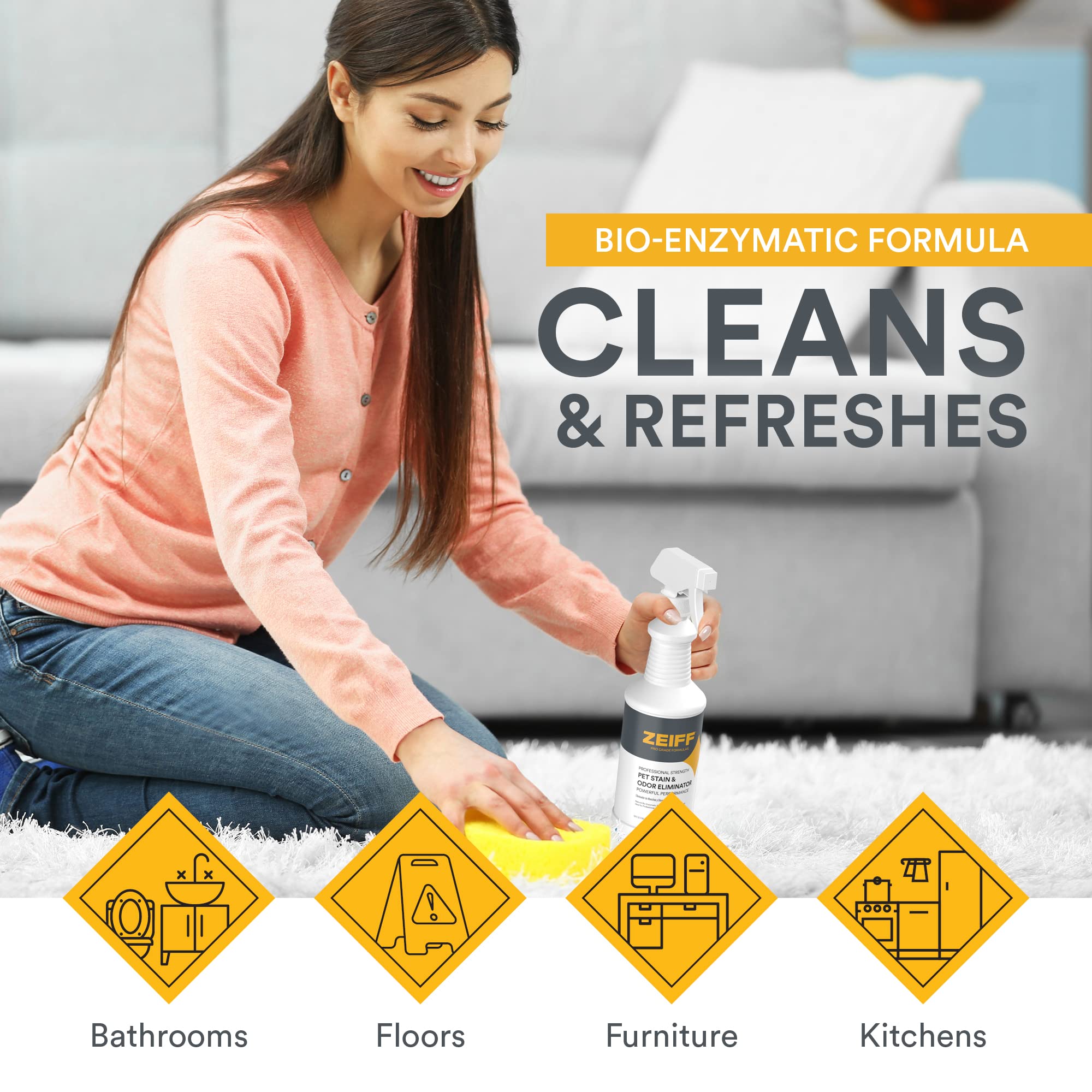 Zeiff: limpiador multiuso para pisos y muebles deja superficies frescas.